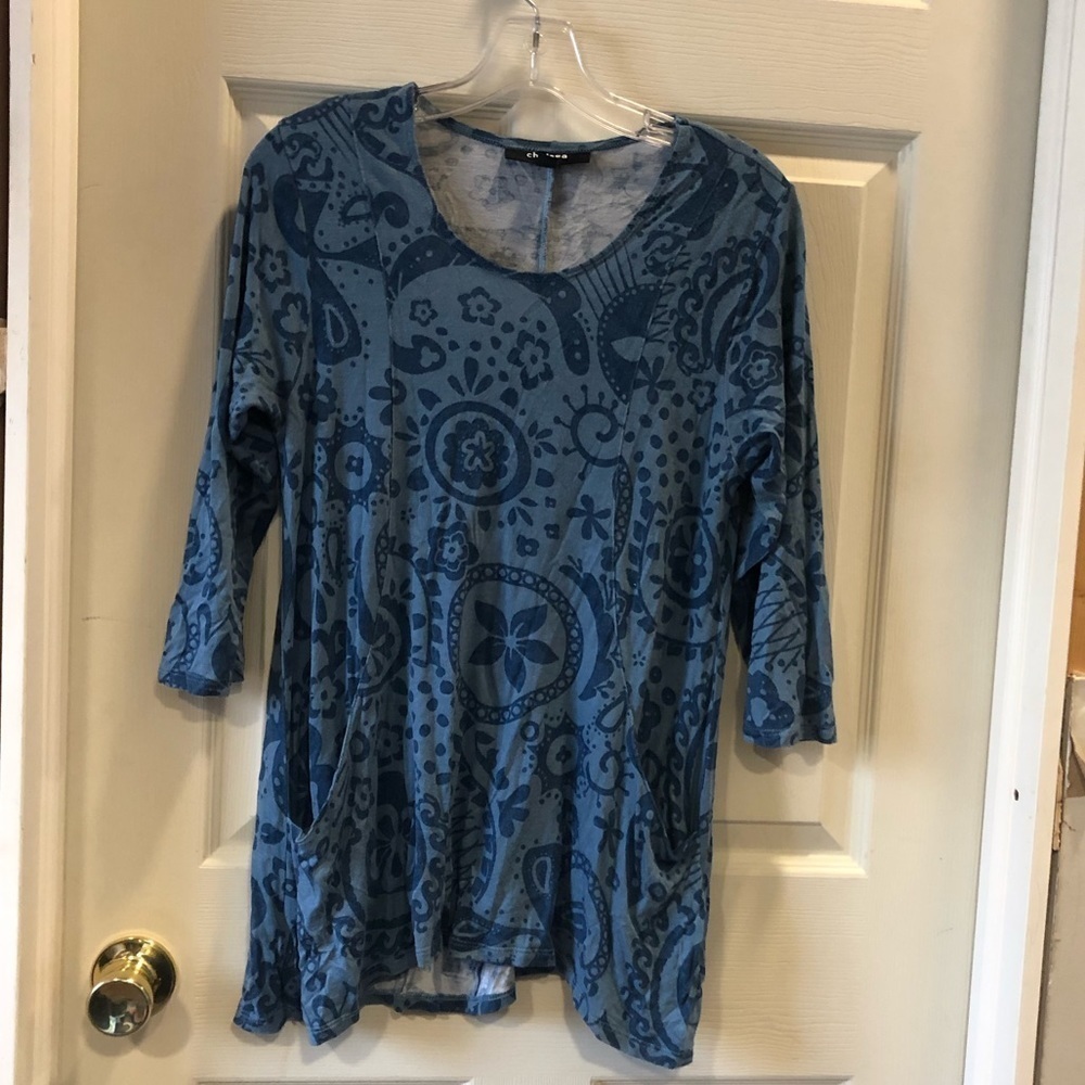 Chelsea Studio Blue Floral Tunic with Pockets, size M 14/16